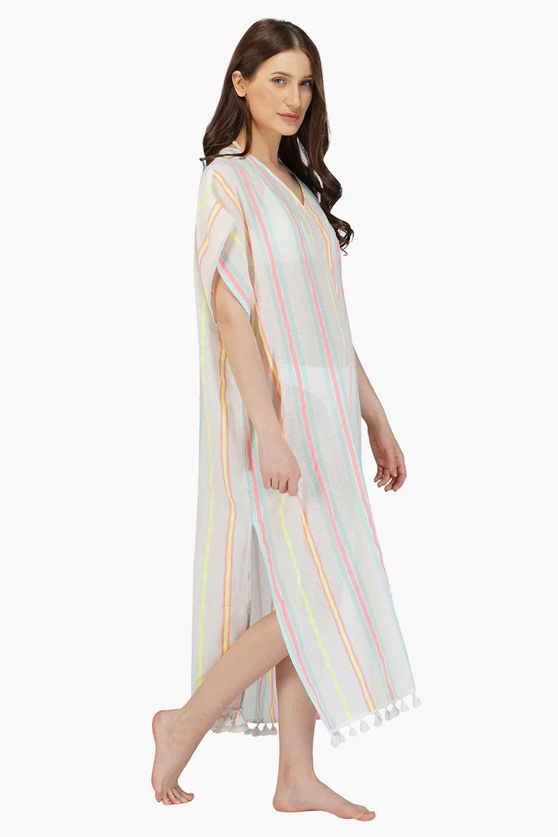 Set of 6 Neon Striped Cotton Kaftan Dress (S,M,L)