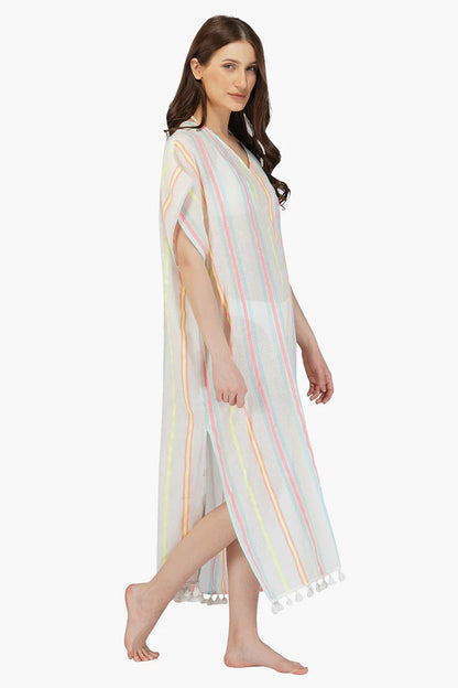 Set of 6 Neon Striped Cotton Kaftan Dress (S,M,L)