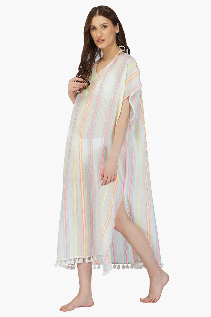 Set of 6 Neon Striped Cotton Kaftan Dress (S,M,L)