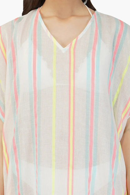 Set of 6 Neon Striped Cotton Kaftan Dress (S,M,L)