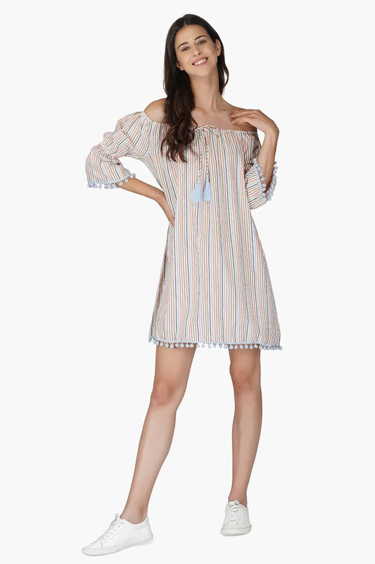 Set of 6 Playful Seersucker off shoulder dress (S,M,L)