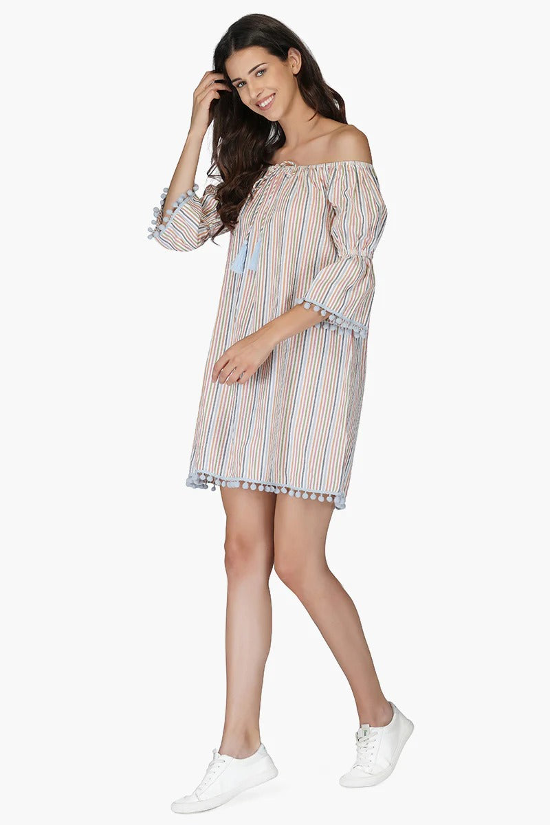 Set of 6 Playful Seersucker off shoulder dress (S,M,L)