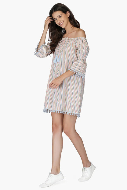 Set of 6 Playful Seersucker off shoulder dress (S,M,L)