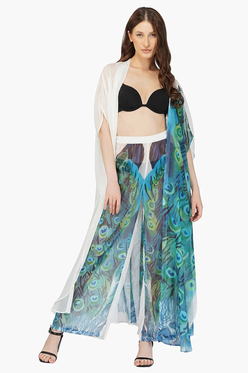 Set of 6 Peacock Chiffon Kimono Cover Up (S,M,L)