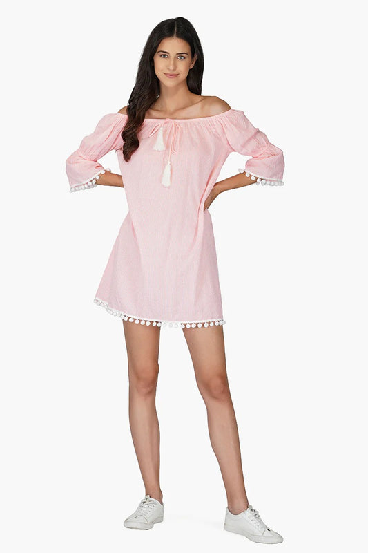 Set of 6 Neon Pink Searsucker Off Shoulder Dress (S,M,L)