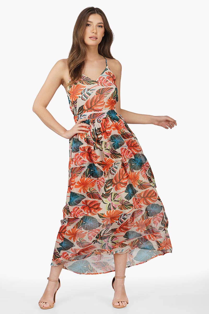 Set of 6 Alisha Leaf Printed Maxi Dress (S,M,L)