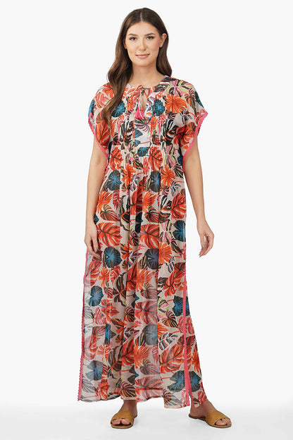 Set of 6 Alisha Leaf Printed Maxi Kaftan Dress (S,M,L)