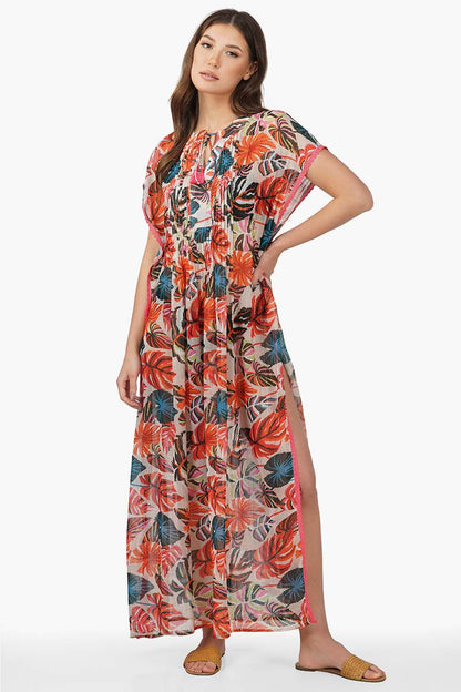 Set of 6 Alisha Leaf Printed Maxi Kaftan Dress (S,M,L)