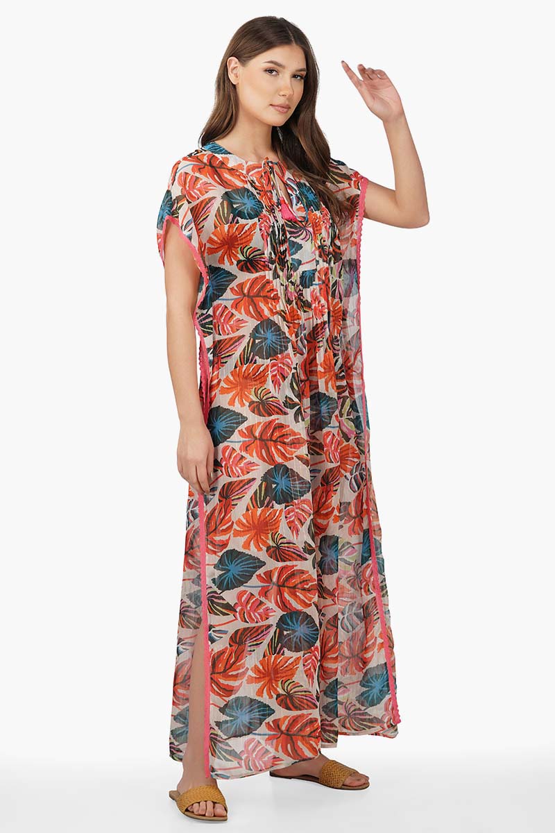 Set of 6 Alisha Leaf Printed Maxi Kaftan Dress (S,M,L)