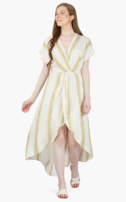 Roman Stripe Wrap Dress