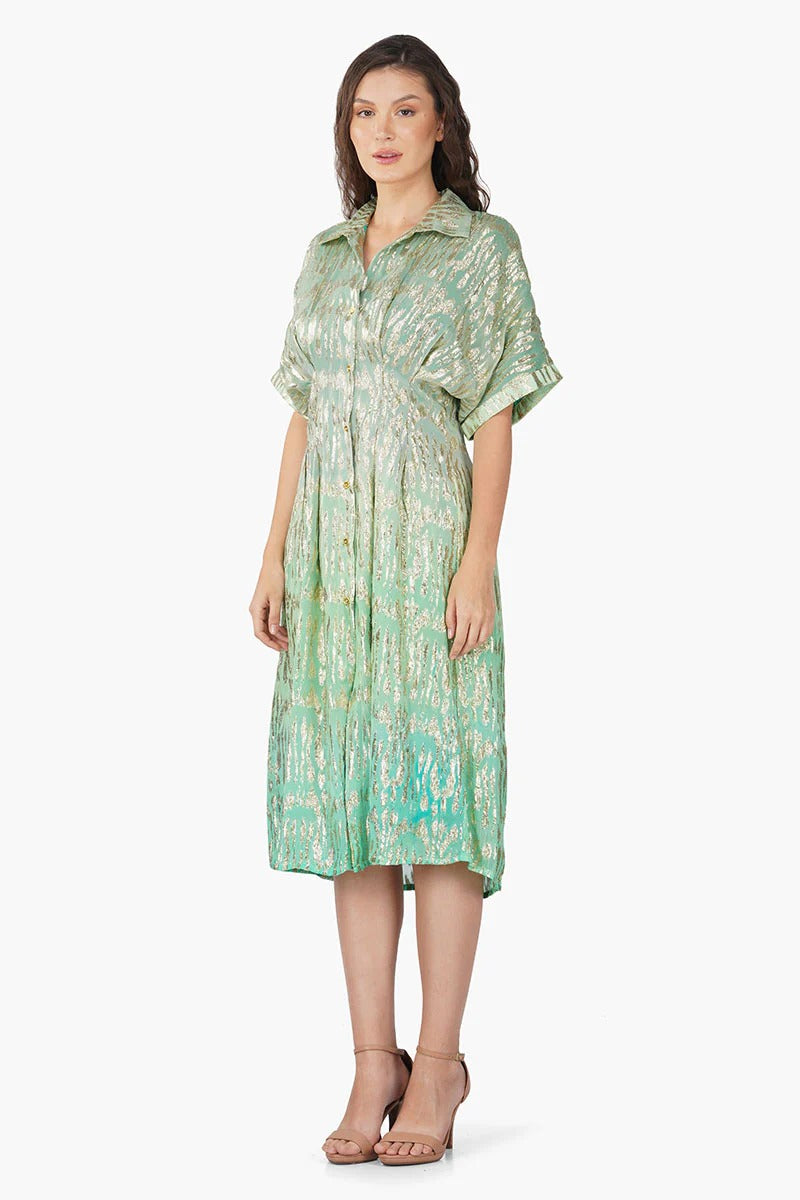 Set of 6 Cora Green Ombray Shirt Dress (S,M,L)