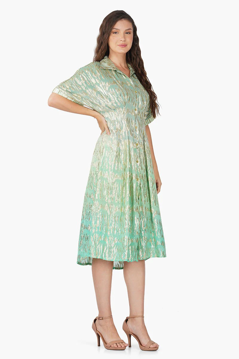 Set of 6 Cora Green Ombray Shirt Dress (S,M,L)