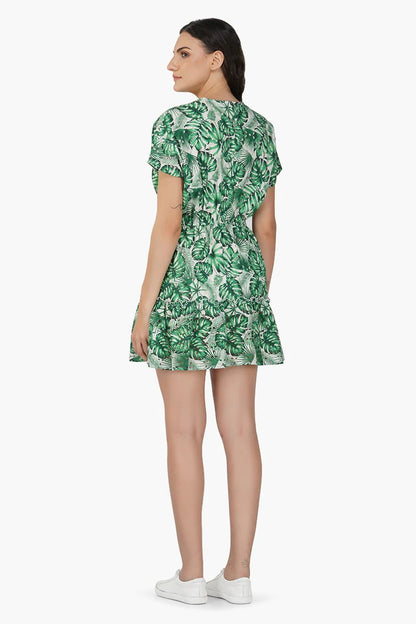 Set of 6 Green Palm Printed Short Dress (S,M,L)