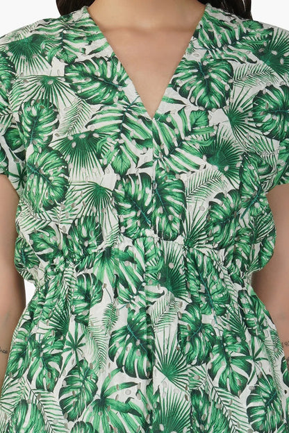 Set of 6 Green Palm Printed Short Dress (S,M,L)