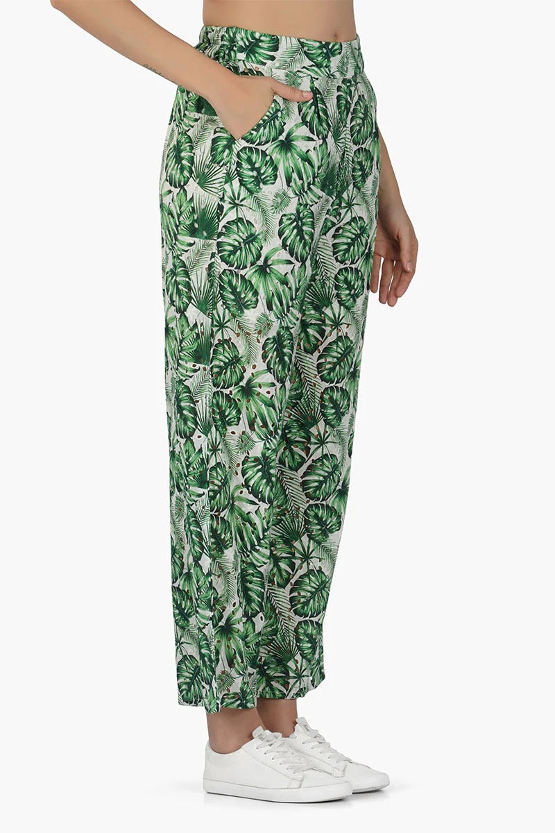 Set of 6 Green Palm Printed Pants (S,M,L)