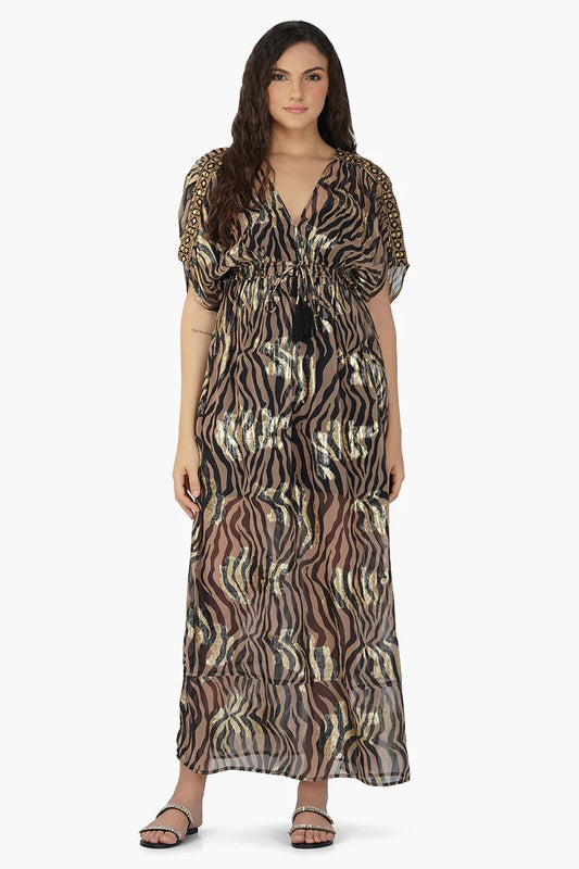 Set of 6 Black Zebra Shiny Maxi Dress (S,M,L)