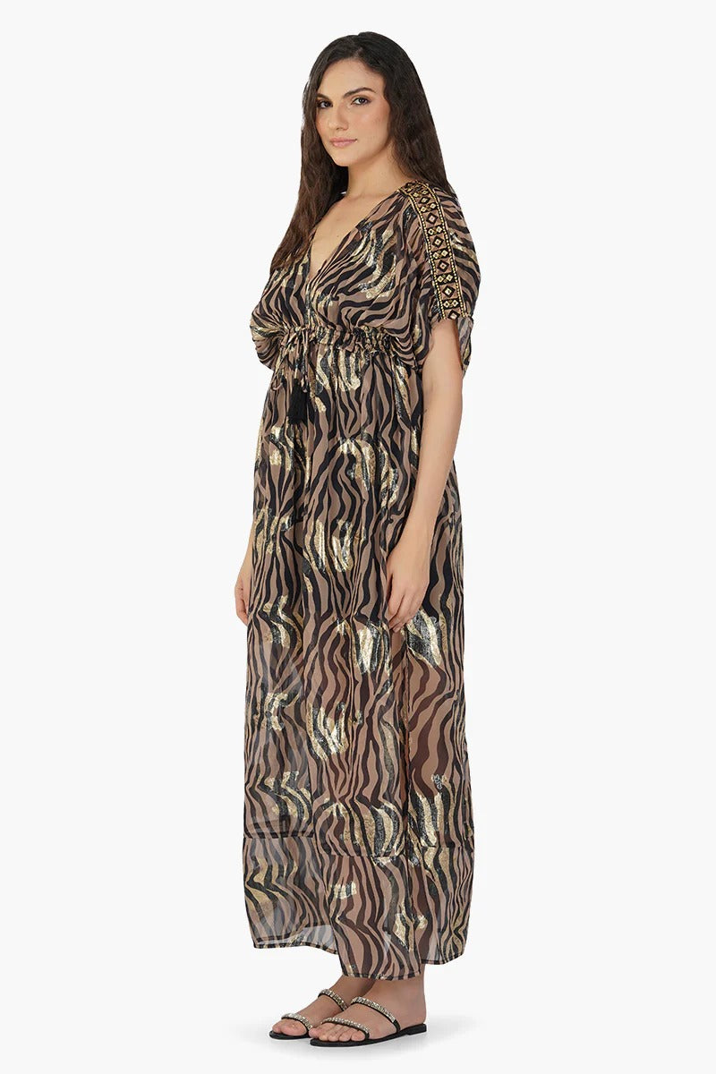 Set of 6 Black Zebra Shiny Maxi Dress (S,M,L)