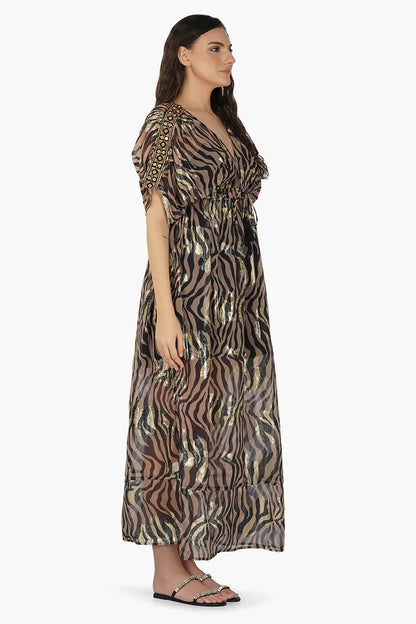 Set of 6 Black Zebra Shiny Maxi Dress (S,M,L)