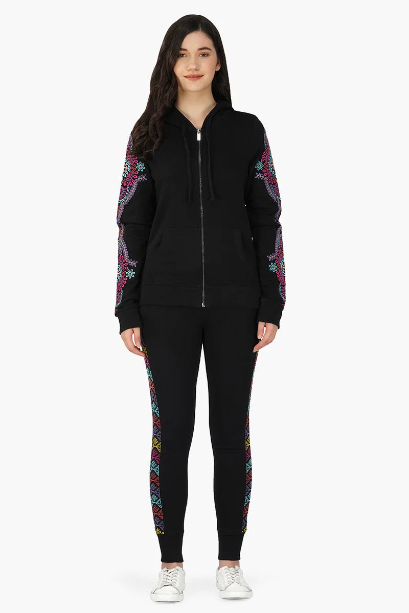 Set of 6 Black embroidered Long sleeve hooded jacket (S,M,L)
