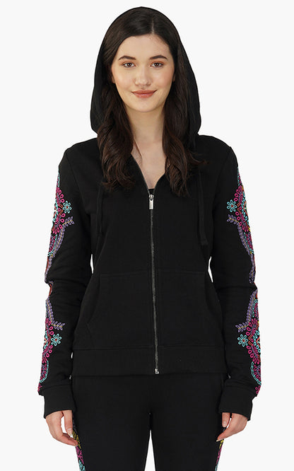 Set of 6 Black embroidered Long sleeve hooded jacket (S,M,L)