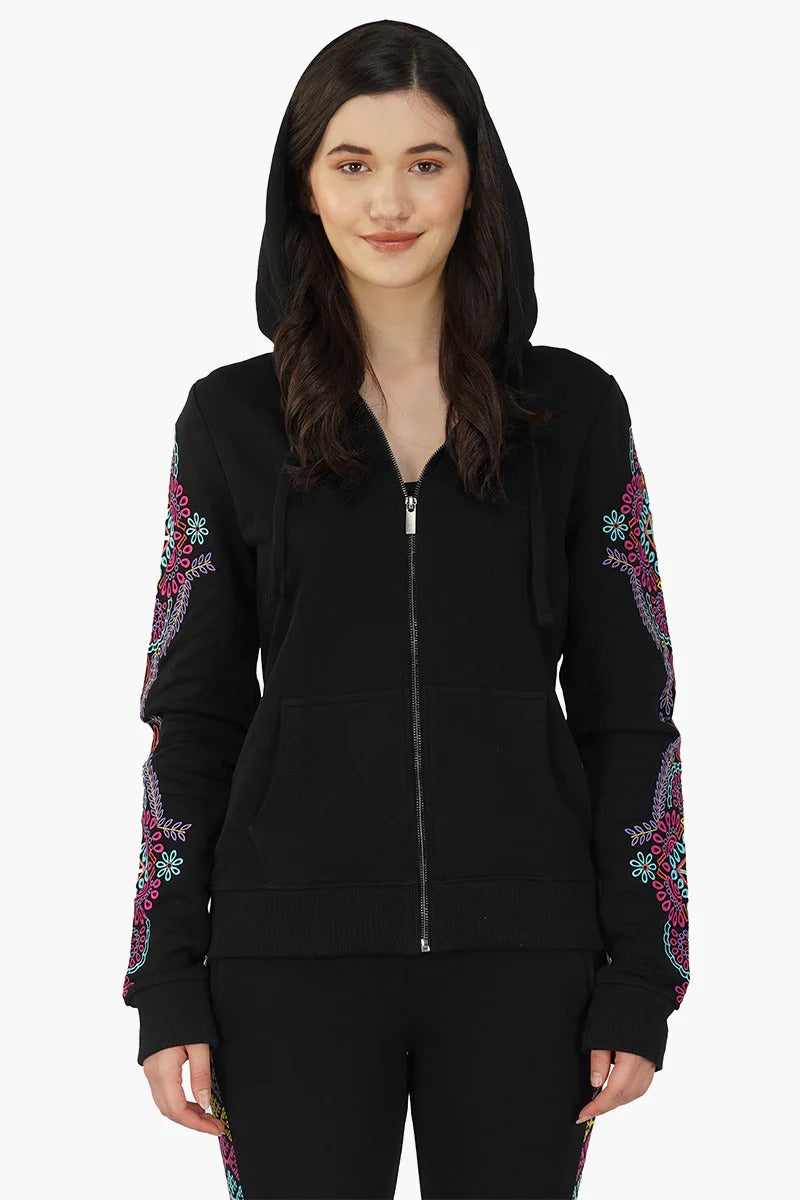 Set of 6 Black embroidered Long sleeve hooded jacket (S,M,L)