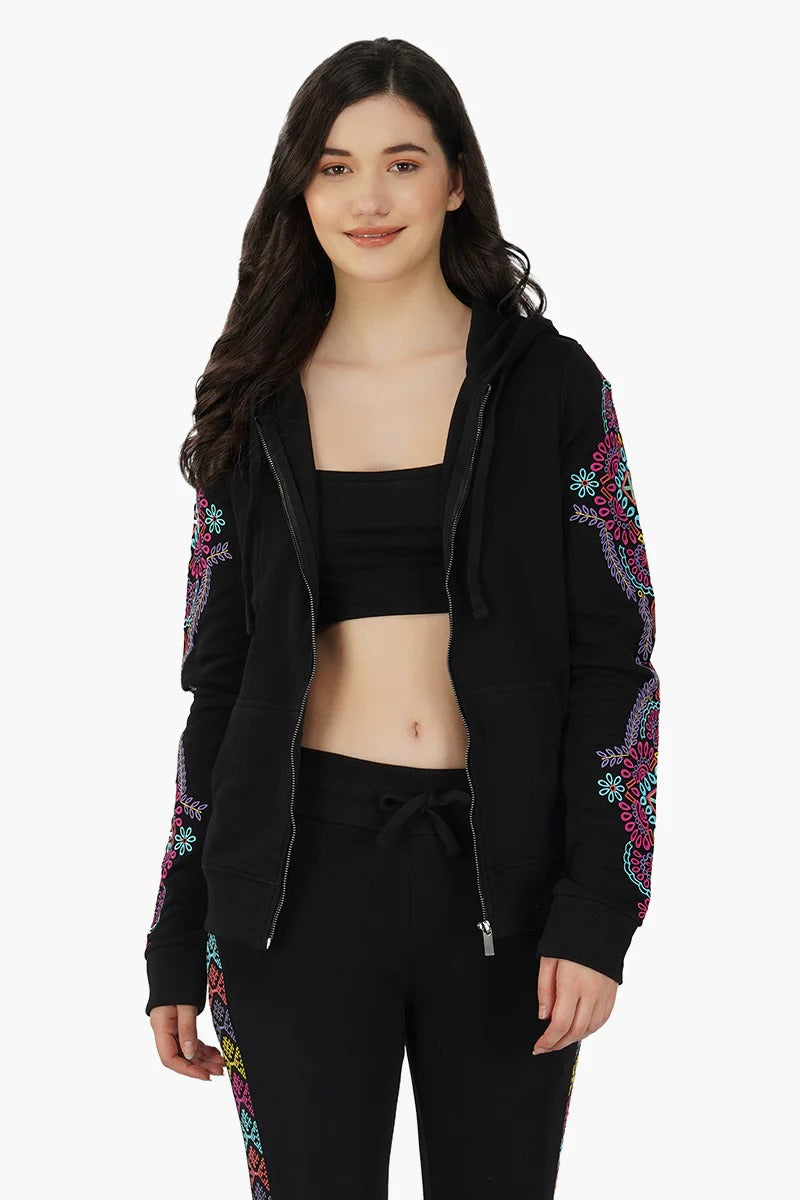 Set of 6 Black embroidered Long sleeve hooded jacket (S,M,L)