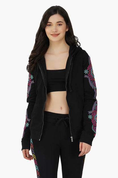 Set of 6 Black embroidered Long sleeve hooded jacket (S,M,L)