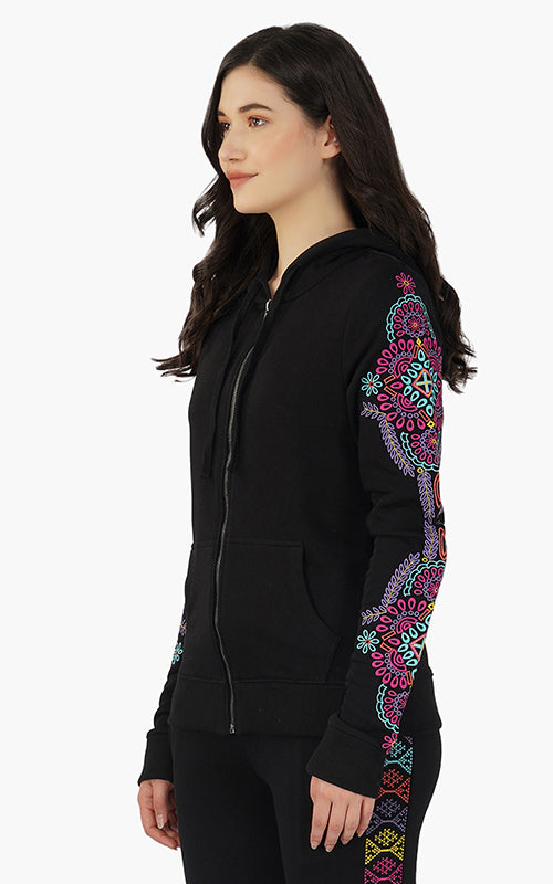 Set of 6 Black embroidered Long sleeve hooded jacket (S,M,L)