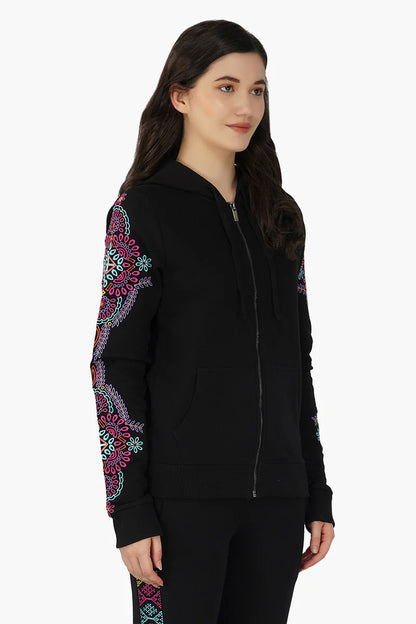Set of 6 Black embroidered Long sleeve hooded jacket (S,M,L)