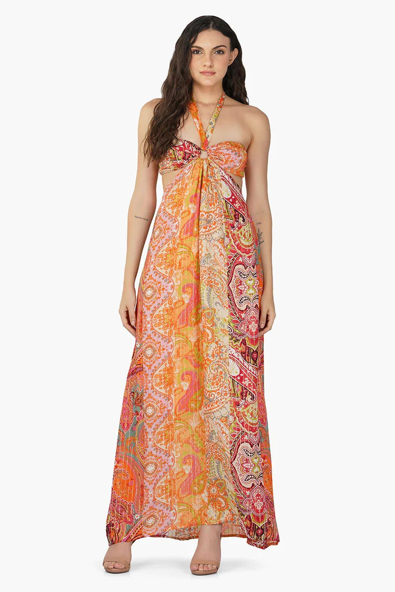 Set of 6 Multi Palm Paisley Maxi Dress (S,M,L)