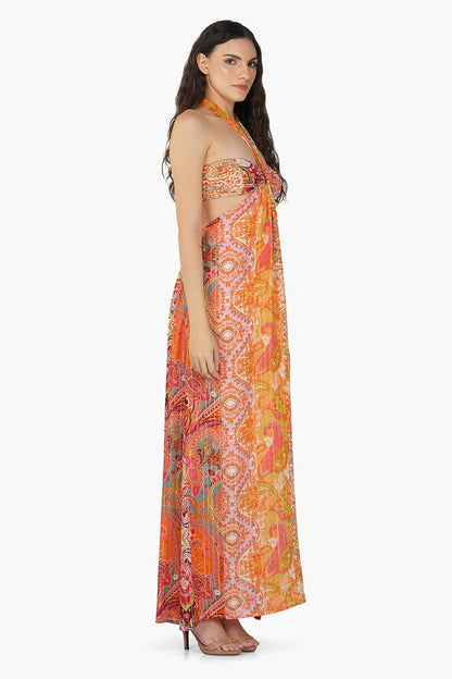 Set of 6 Multi Palm Paisley Maxi Dress (S,M,L)