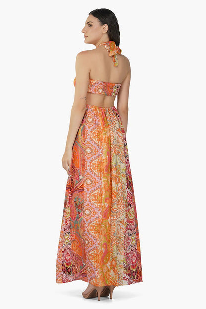 Set of 6 Multi Palm Paisley Maxi Dress (S,M,L)