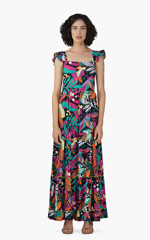 Set of 6 Brazil Color Leafs Maxi Dress (S,M,L)