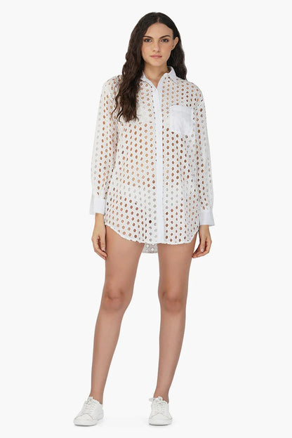 Set of 6 White Loop Long Cover Up Shirt (S,M,L)