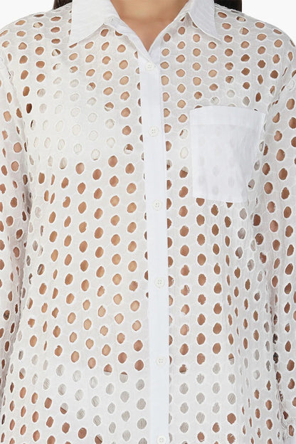 Set of 6 White Loop Long Cover Up Shirt (S,M,L)