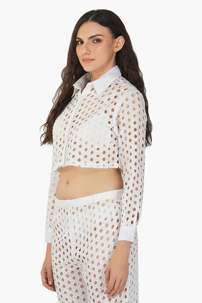 Set of 6 White Loop Crop Shirt (S,M,L)