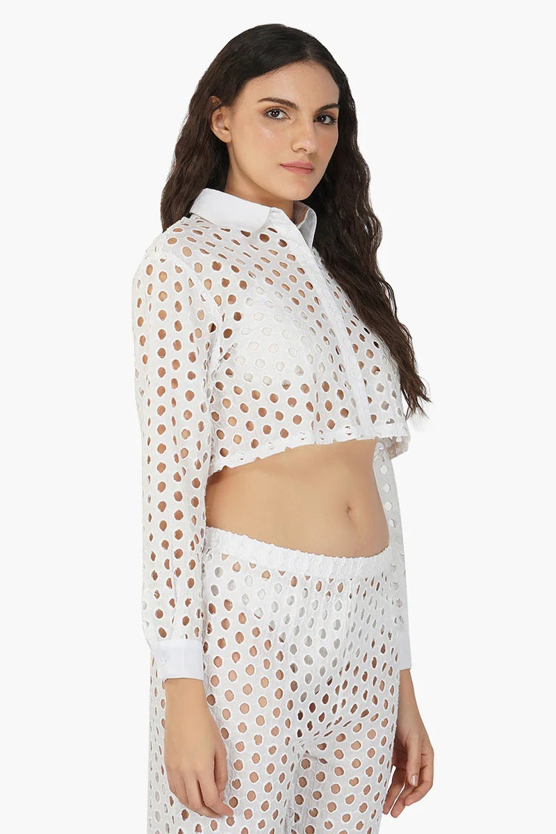 Set of 6 White Loop Crop Shirt (S,M,L)