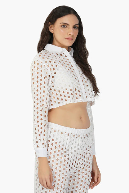 Set of 6 White Loop Crop Shirt (S,M,L)