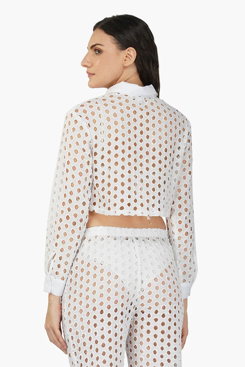 Set of 6 White Loop Crop Shirt (S,M,L)