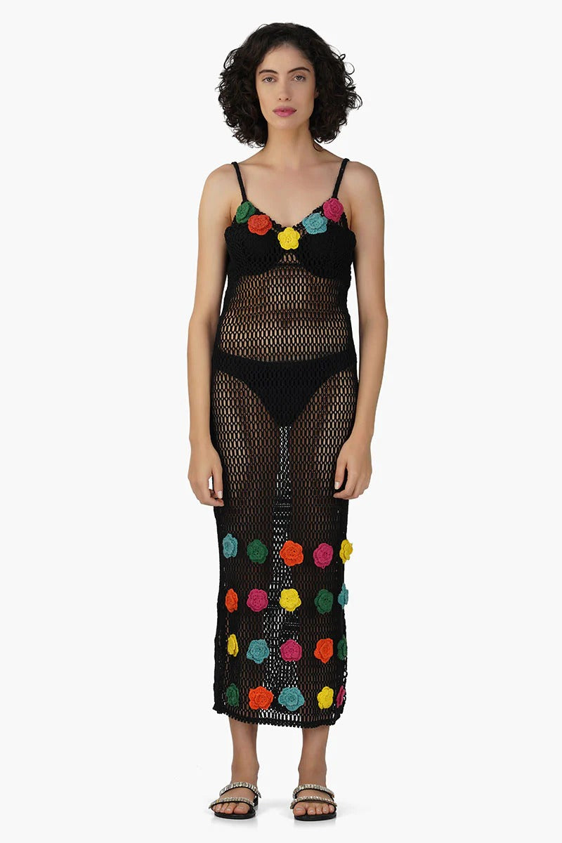 Set of 6 Multi Fern Petal Crochet Bodycone Dress (S,M,L)
