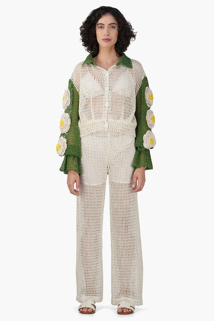 Set of 6 French Acru-Green Floral Crochet Patch Crop Baggy Top (S,M,L)