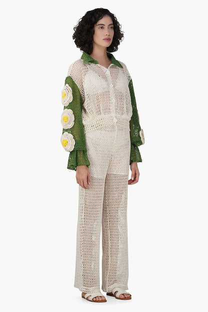 Set of 6 French Acru-Green Floral Crochet Patch Crop Baggy Top (S,M,L)
