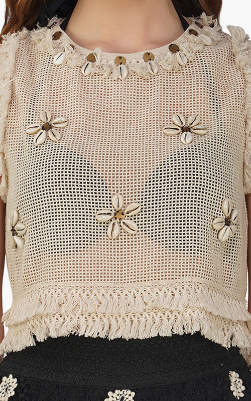 Set of 6 Talia Crochet Fringe Embellished Top (S,M,L)