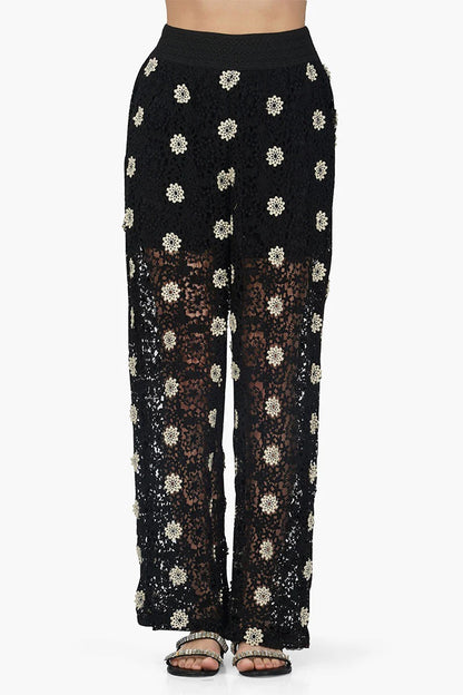 Set of 6 Floral Crochet Cut Out Black  Pant (S,M,L)