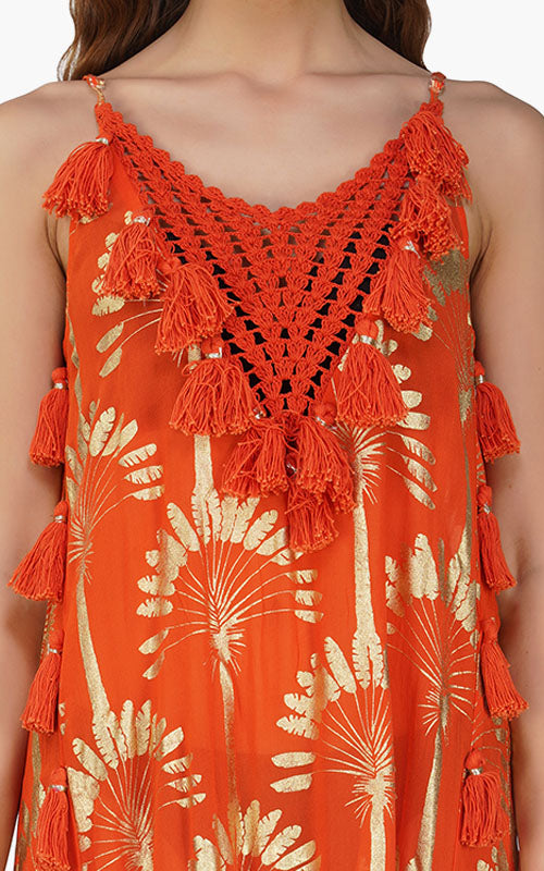 Set of 6 Sunset Palm Foil Tassel Maxi Dress (S,M,L)