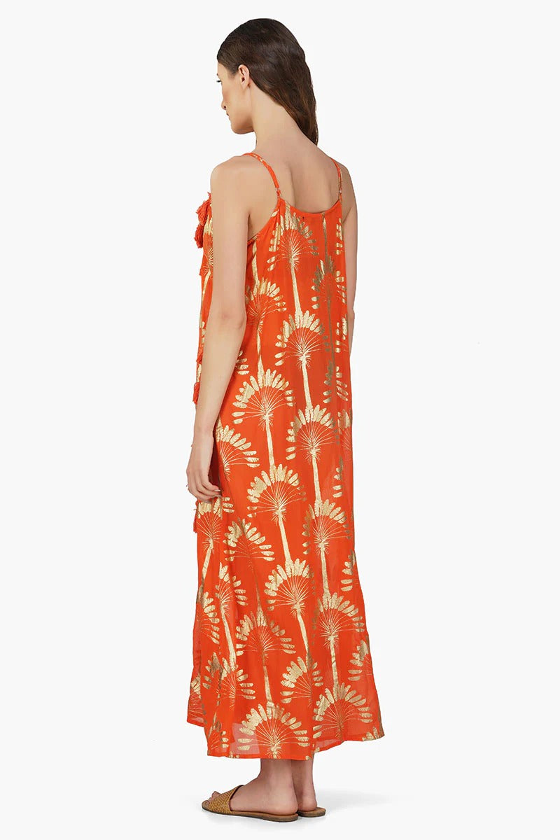 Set of 6 Sunset Palm Foil Tassel Maxi Dress (S,M,L)