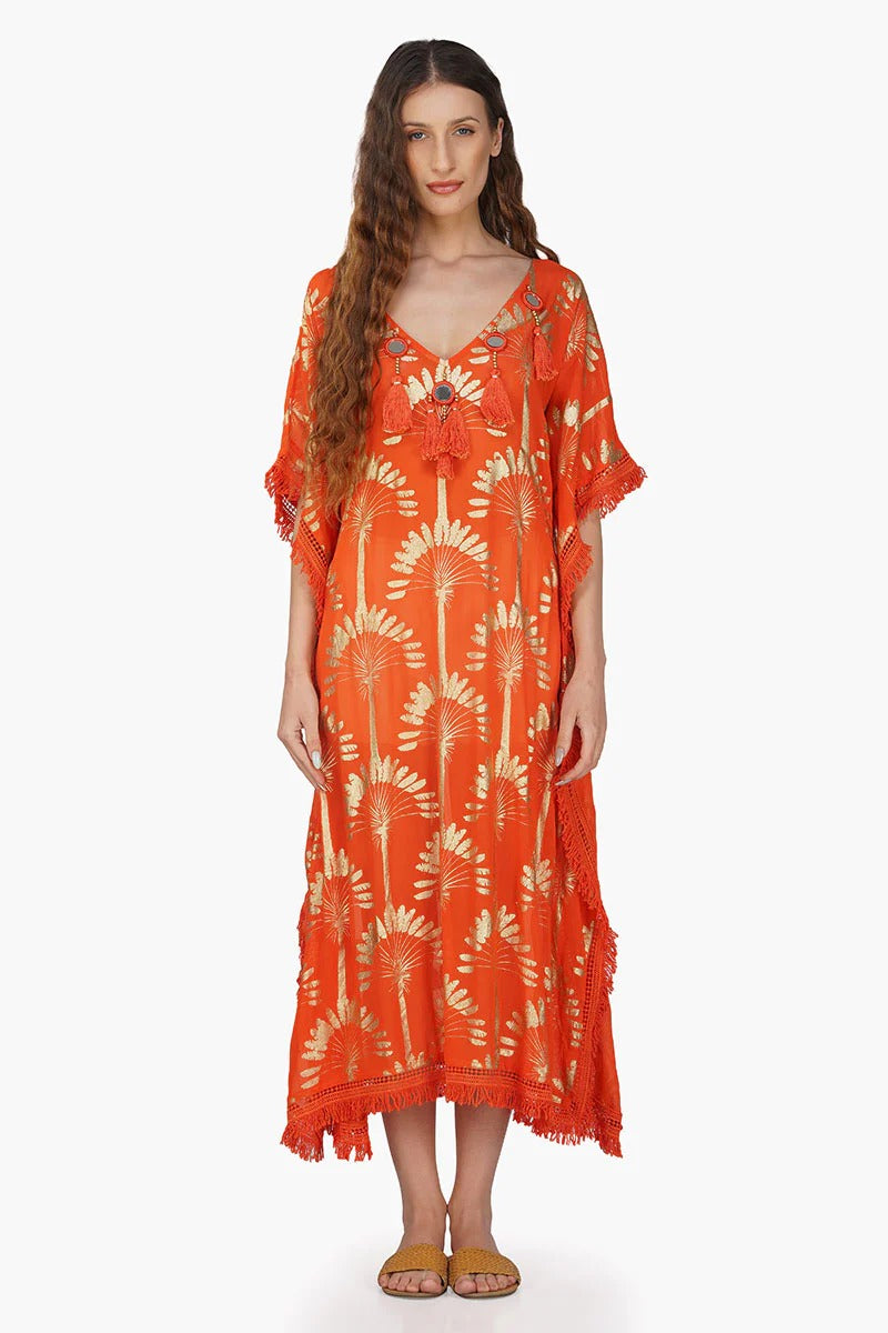 Set of 6 Sunset Palm Foil Tassel Kaftan (S,M,L)