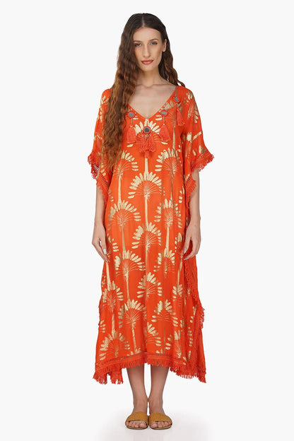 Set of 6 Sunset Palm Foil Tassel Kaftan (S,M,L)