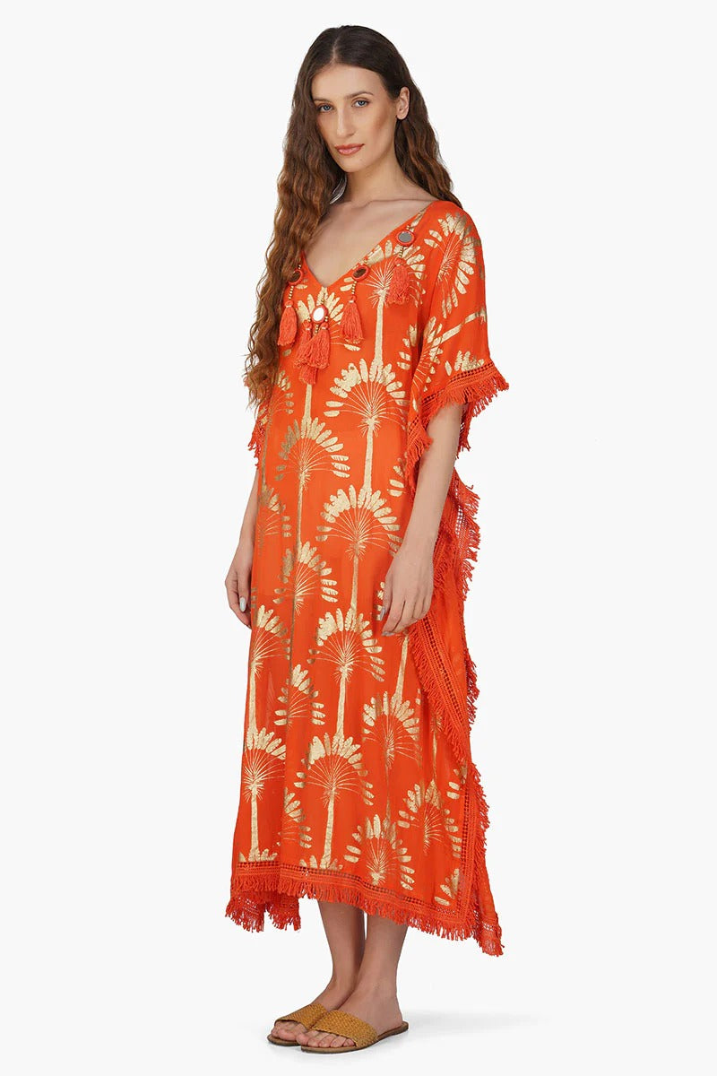 Set of 6 Sunset Palm Foil Tassel Kaftan (S,M,L)