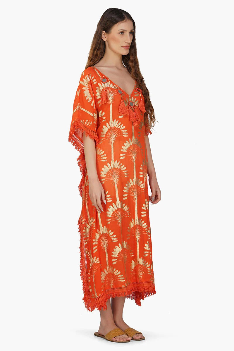 Set of 6 Sunset Palm Foil Tassel Kaftan (S,M,L)